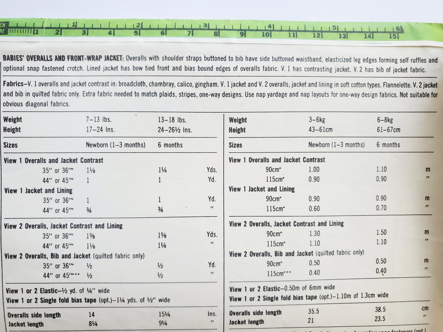 SIMPLICITY Sewing Pattern 9647, Infant, Baby, Overalls, Front-Wrap Jacket, Size 6 Months