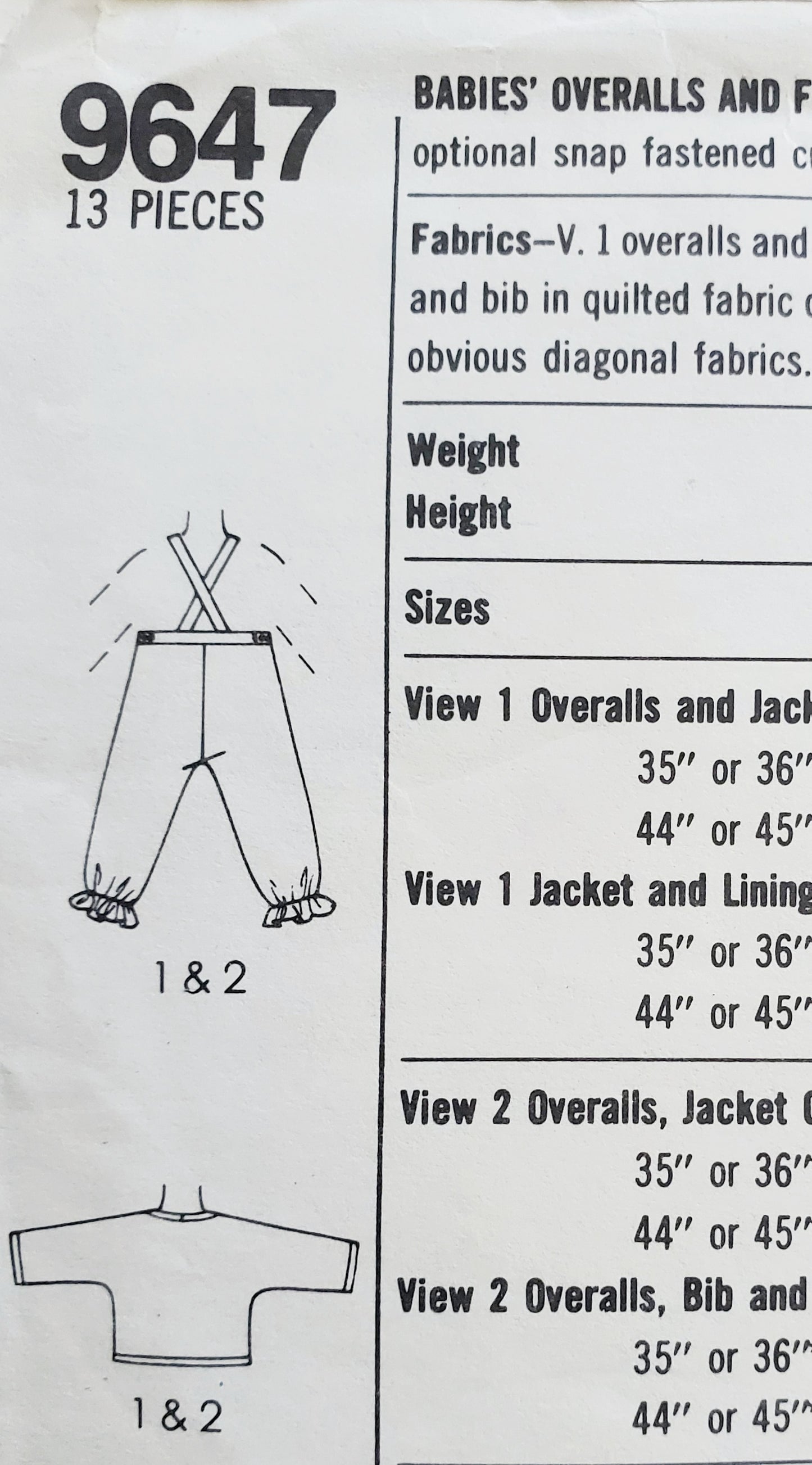 SIMPLICITY Sewing Pattern 9647, Infant, Baby, Overalls, Front-Wrap Jacket, Size 6 Months