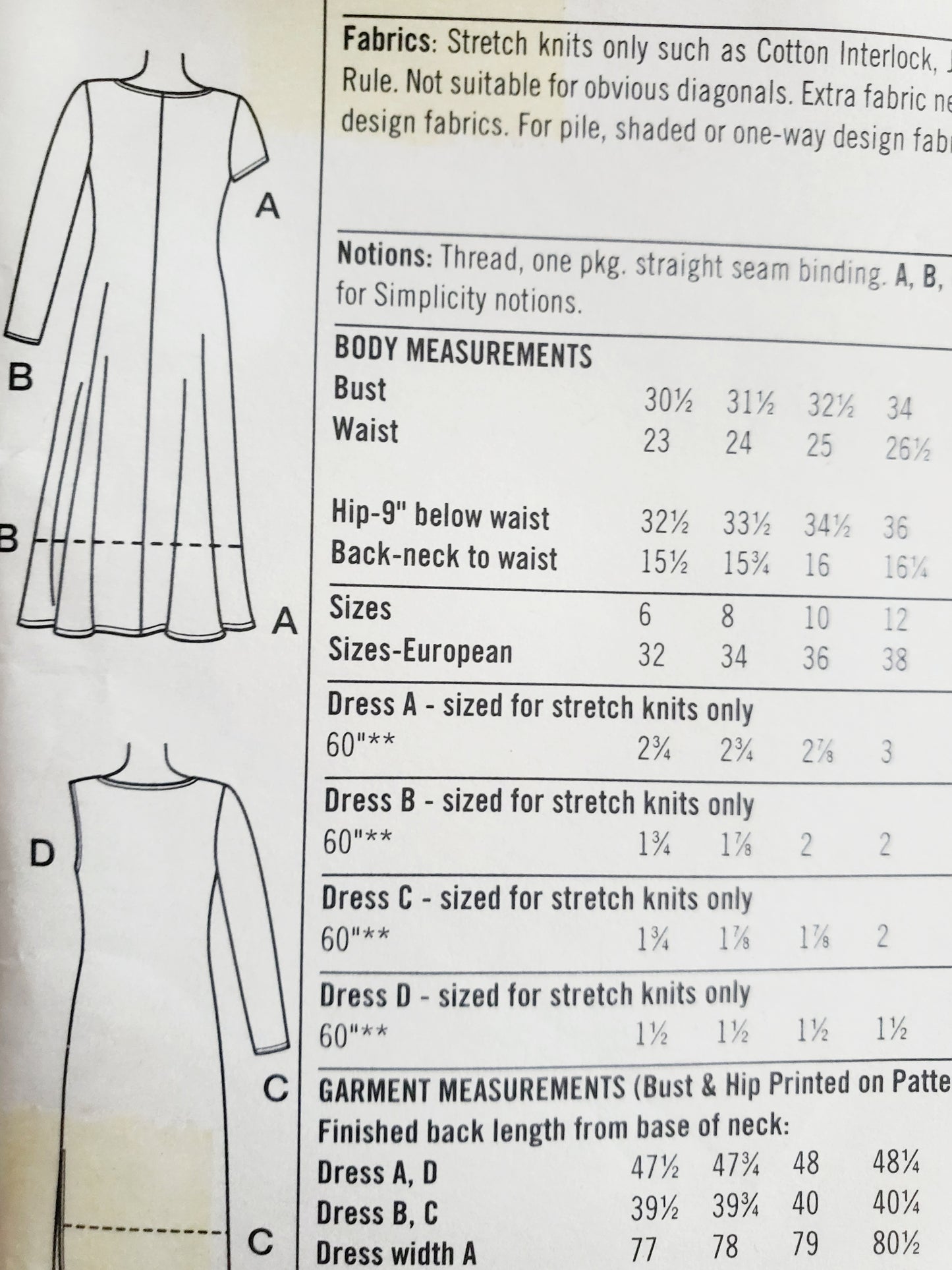 SIMPLICITY Sewing Pattern 9681, 2 Hour Dress, Knit Dresses, Tie Front, Side Slit,  Size 18-22