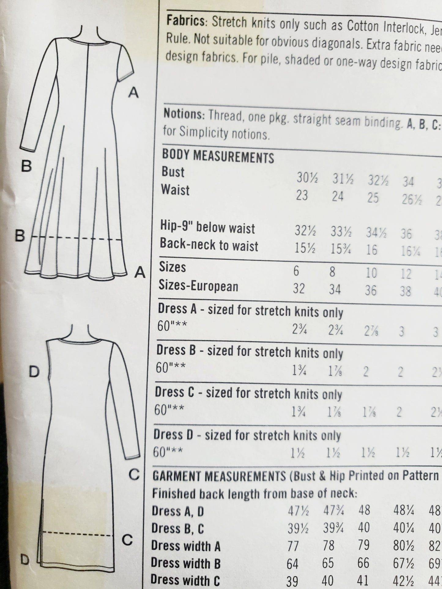 SIMPLICITY Sewing Pattern 9681, 2 Hour Dress, Knit Dresses, Tie Front, Side Slit,  Size 18-22
