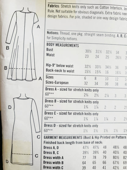 SIMPLICITY Sewing Pattern 9681, 2 Hour Dress, Knit Dresses, Tie Front, Side Slit,  Size 18-22