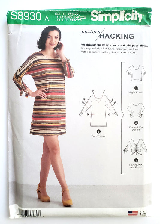 SIMPLICITY Sewing Pattern S8930, Pattern Hacking, Knit Top, Customize, Size XXS-XXL