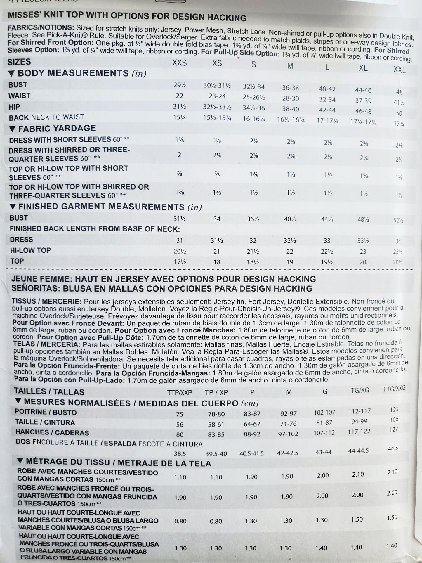 SIMPLICITY Sewing Pattern S8930, Pattern Hacking, Knit Top, Customize, Size XXS-XXL