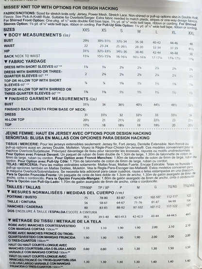 SIMPLICITY Sewing Pattern S8930, Pattern Hacking, Knit Top, Customize, Size XXS-XXL