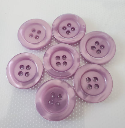 Purple Round 4-Holed Buttons, Raised Rim, Size 19mm, 1.9cm, Plastic, QTY 7
