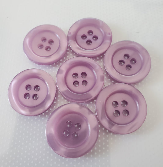 Purple Round 4-Holed Buttons, Raised Rim, Size 19mm, 1.9cm, Plastic, QTY 7