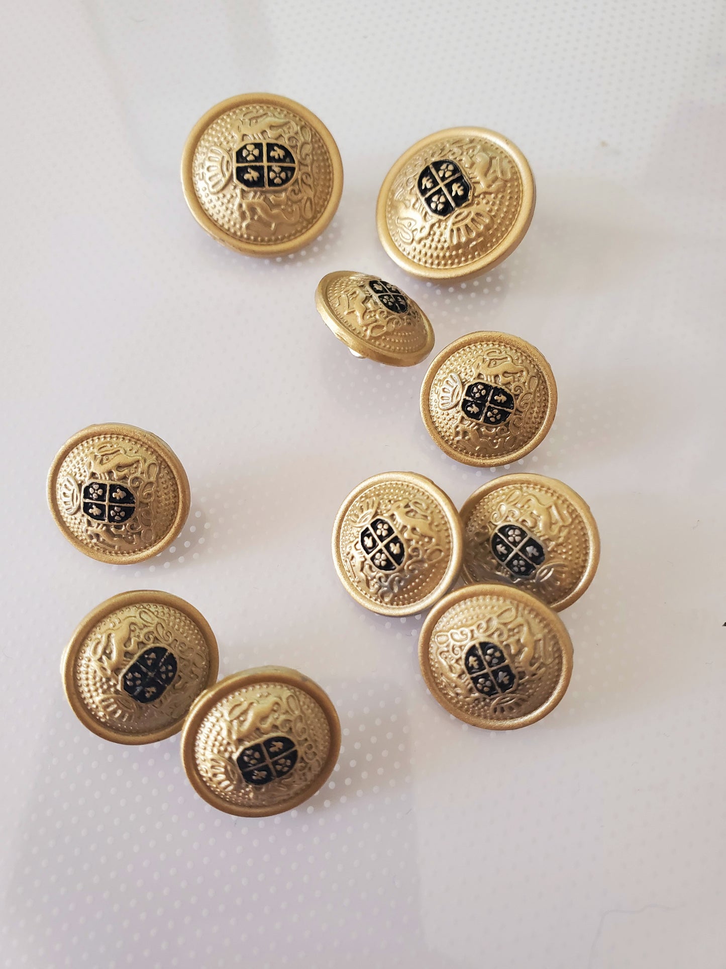 Shank Sewing Buttons, Emblem, Gold, Black, Round, Size 1.5cm, 2cm, Plastic, QTY 10