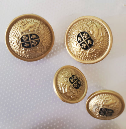 Shank Sewing Buttons, Emblem, Gold, Black, Round, Size 1.5cm, 2cm, Plastic, QTY 10