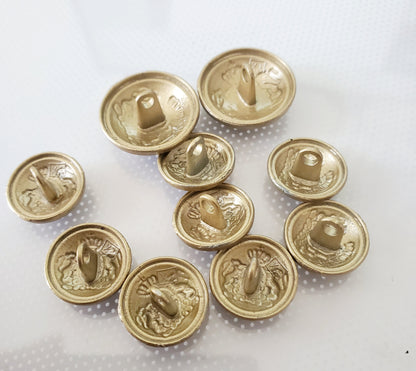 Shank Sewing Buttons, Emblem, Gold, Black, Round, Size 1.5cm, 2cm, Plastic, QTY 10