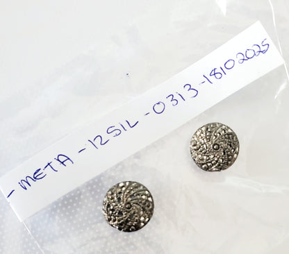 Silver Colored Filigree Sewing Buttons, Round, Shank Buttons, Vintage Buttons, Size 12mm, 1.2cm, Metal QTY 2