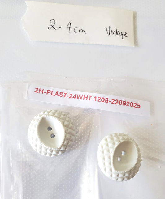 White Round 2-Holed Buttons, Size 24mm, 2.4cm, Plastic, QTY 2