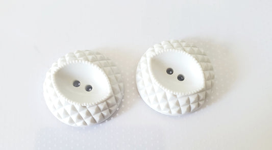 White Round 2-Holed Buttons, Size 24mm, 2.4cm, Plastic, QTY 2