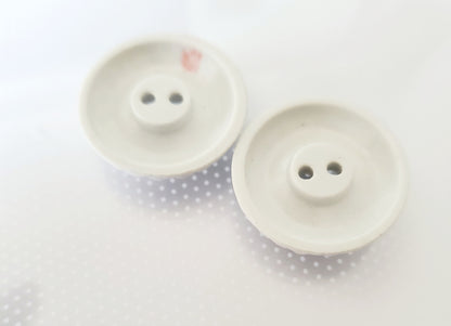 White Round 2-Holed Buttons, Size 24mm, 2.4cm, Plastic, QTY 2