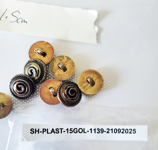 Light Weight Metal Shank Buttons with Raised Swirls, Round, Size 15mm 1.5cm QTY 8