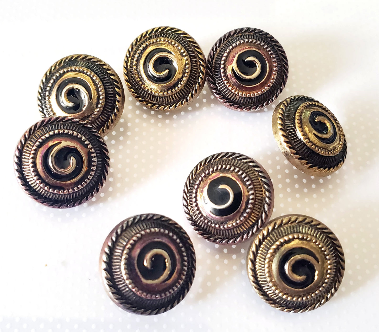 Light Weight Metal Shank Buttons with Raised Swirls, Round, Size 15mm 1.5cm QTY 8