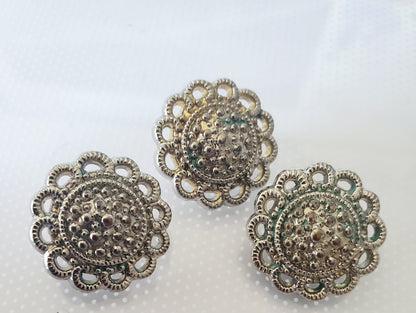 Silver Colour Raised Flower Shank Buttons, Round, Size 20mm 2cm Plastic QTY 3