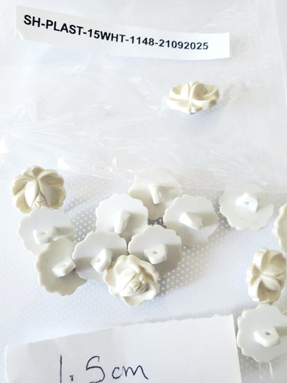 Off White Raised Flowers Shank Buttons, Size 15mm 1.5cm QTY 15