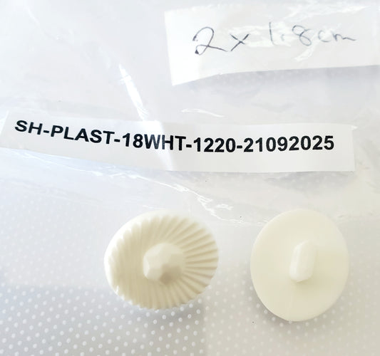 Shank Buttons, White, Oval, Size 1.8cm, 18mm, Vintage Plastic, QTY 2