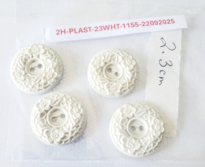 White Round 2-Holed Buttons, Size 23mm, 2.3cm, Plastic QTY 4
