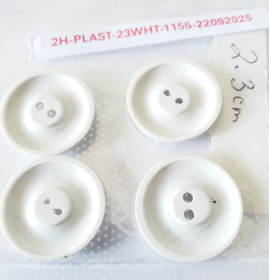 White Round 2-Holed Buttons, Size 23mm, 2.3cm, Plastic QTY 4