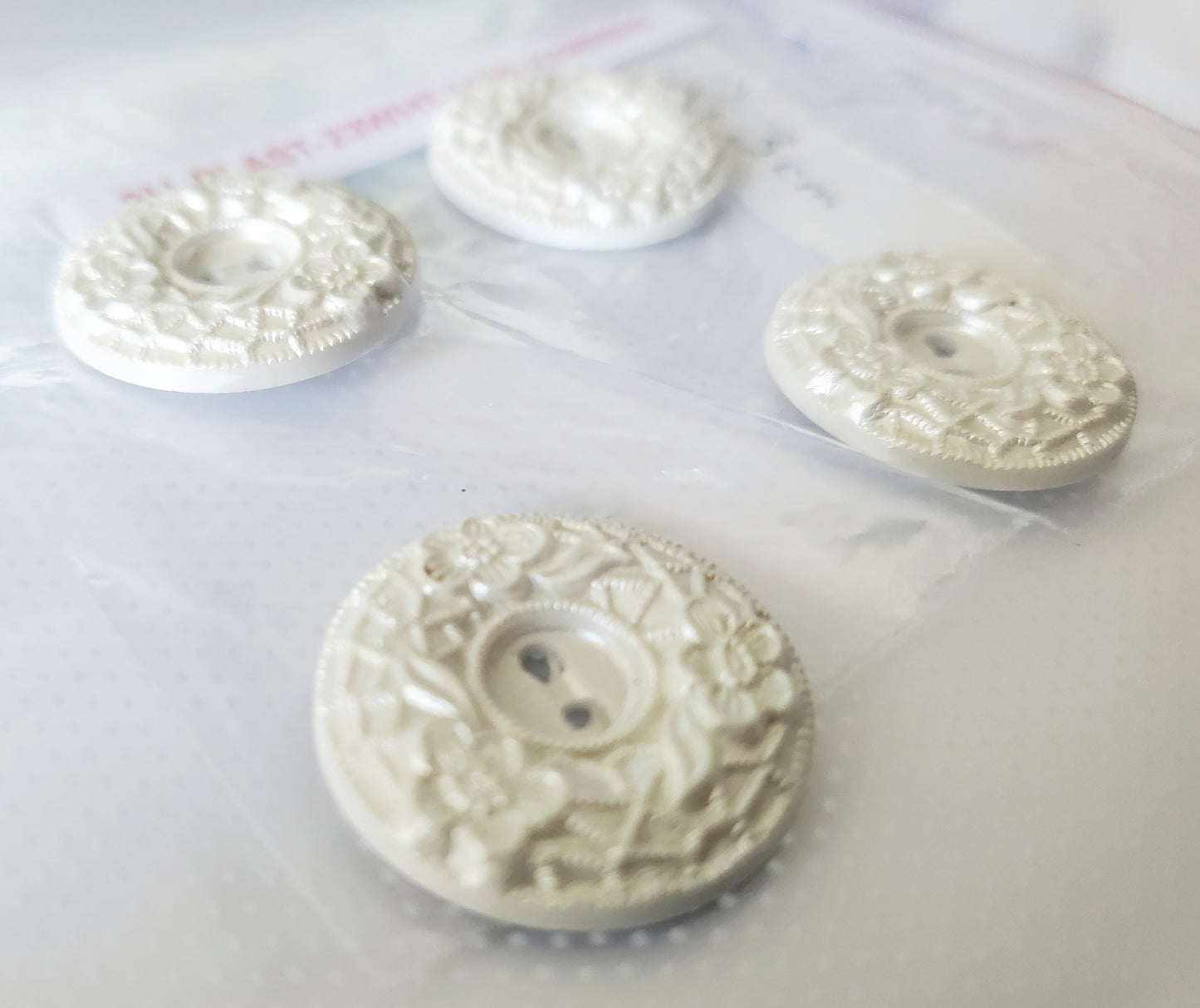 White Round 2-Holed Buttons, Size 23mm, 2.3cm, Plastic QTY 4