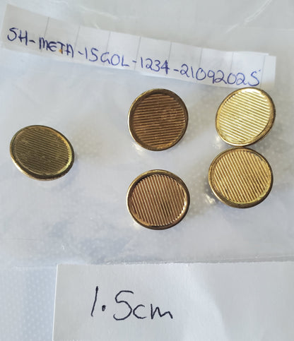 Metal Gold Colour Round Shank Buttons, Size 15mm 1.5cm, QTY 4