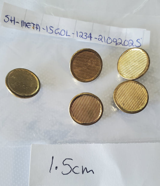 Metal Gold Colour Round Shank Buttons, Size 15mm 1.5cm, QTY 4