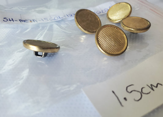 Metal Gold Colour Round Shank Buttons, Size 15mm 1.5cm, QTY 4