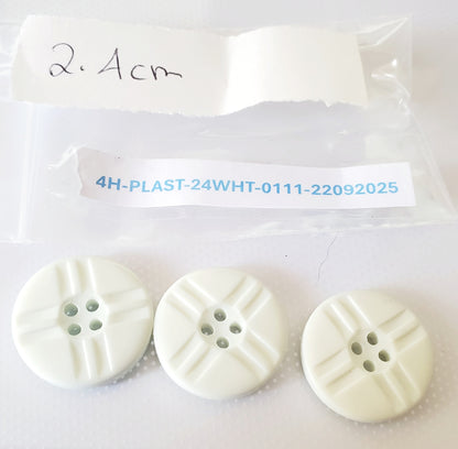 Very Light Green, Almost White, Round 4-Holed Buttons, Size 24mm, 2.4cm, Plastic QTY 3