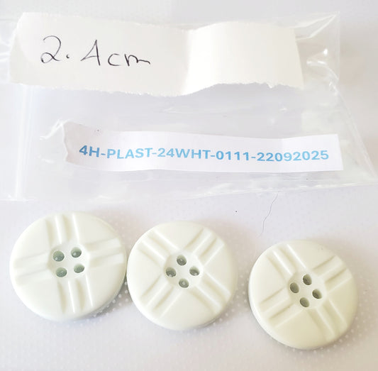 Very Light Green, Almost White, Round 4-Holed Buttons, Size 24mm, 2.4cm, Plastic QTY 3