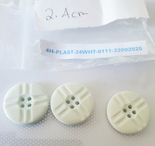 Very Light Green, Almost White, Round 4-Holed Buttons, Size 24mm, 2.4cm, Plastic QTY 3