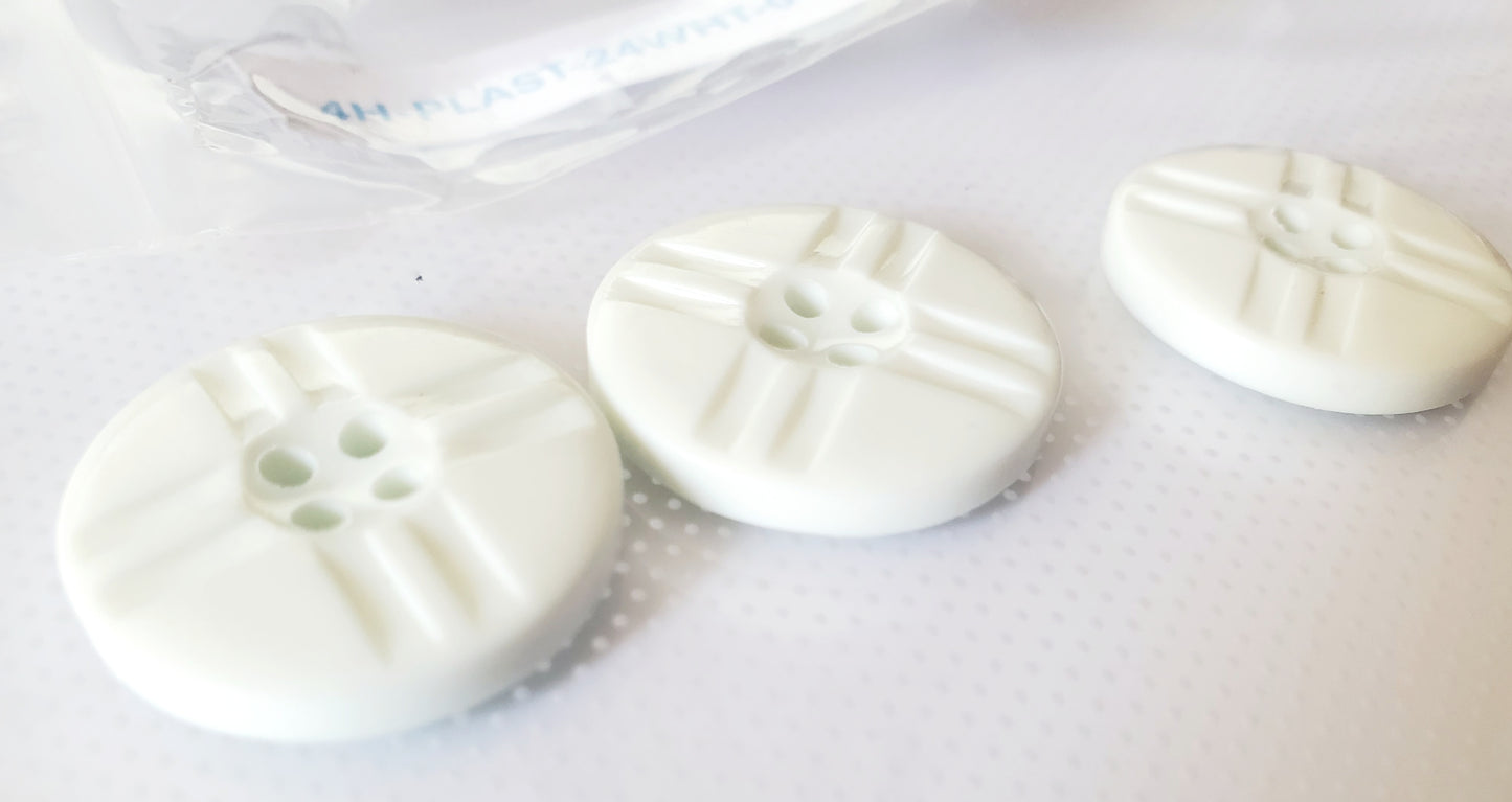 Very Light Green, Almost White, Round 4-Holed Buttons, Size 24mm, 2.4cm, Plastic QTY 3
