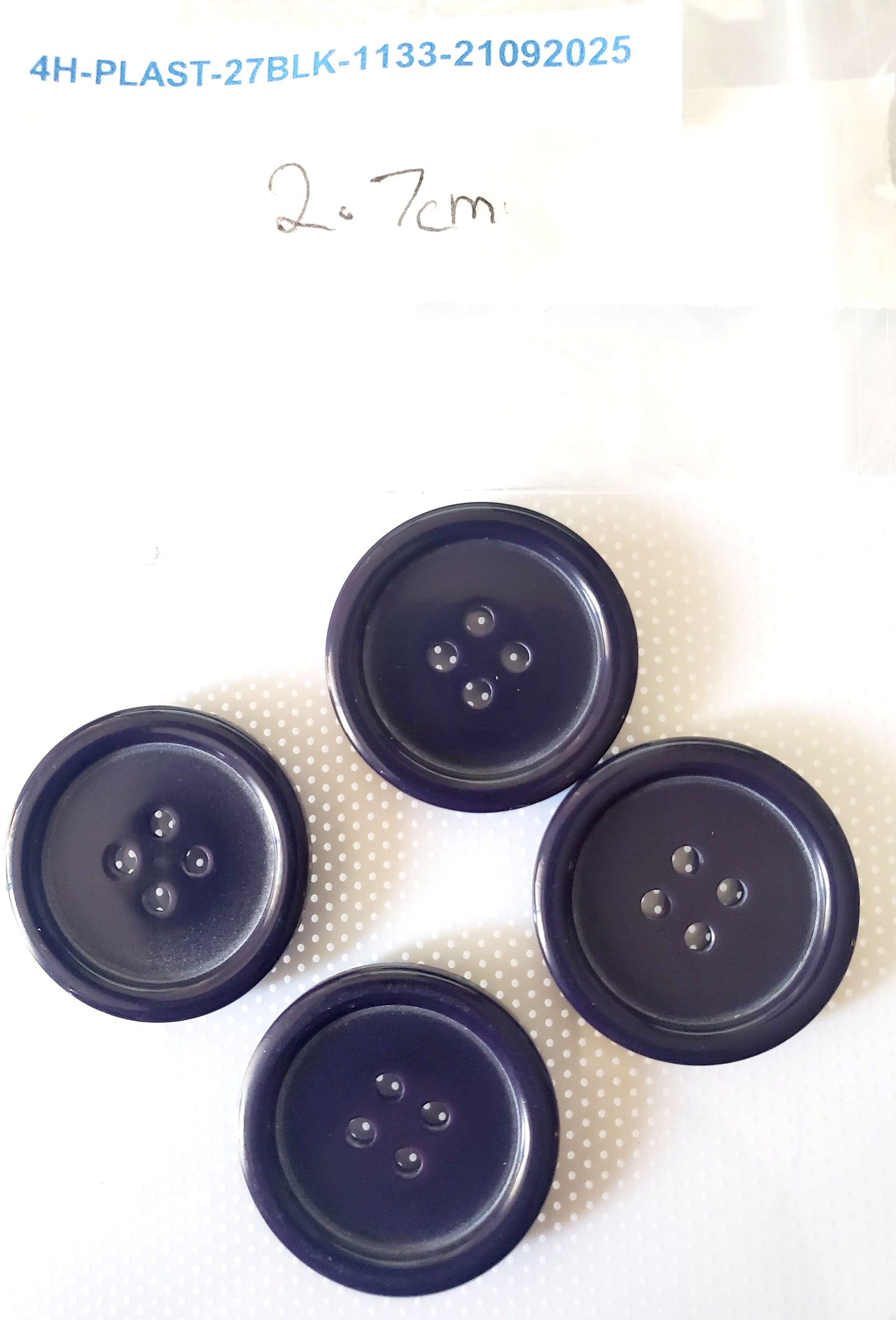 Black Round 4-Holed Buttons with Rim Edge, Size 27mm, 2.7cm, Plastic QTY 4