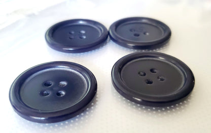 Black Round 4-Holed Buttons with Rim Edge, Size 27mm, 2.7cm, Plastic QTY 4