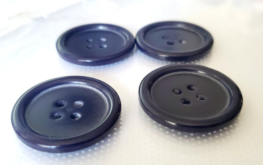 Black Round 4-Holed Buttons with Rim Edge, Size 27mm, 2.7cm, Plastic QTY 4