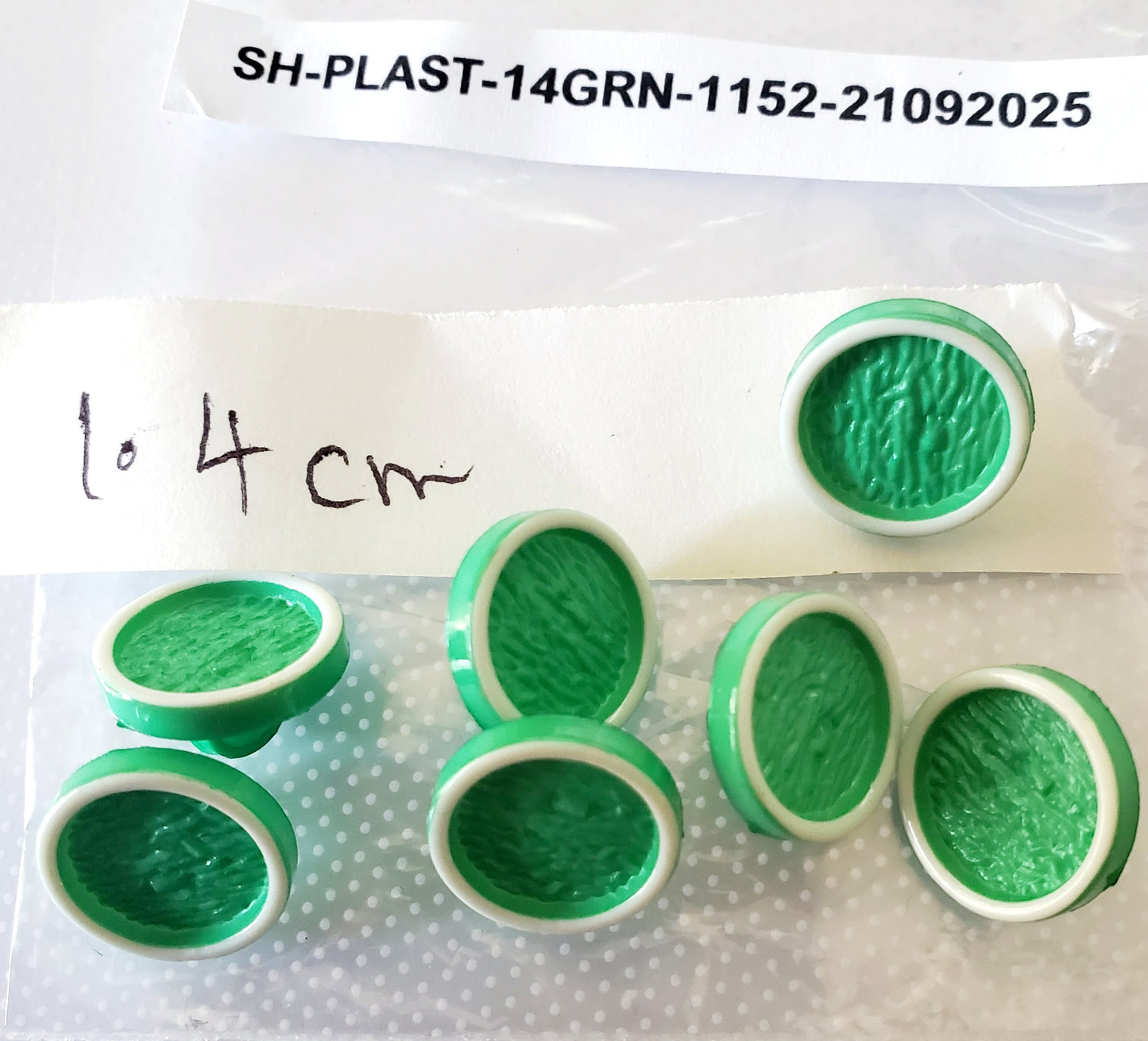 Vintage Green Texturized Shank Buttons with White Trim, Round, Plastic Size 14mm 1.4cm QTY 7