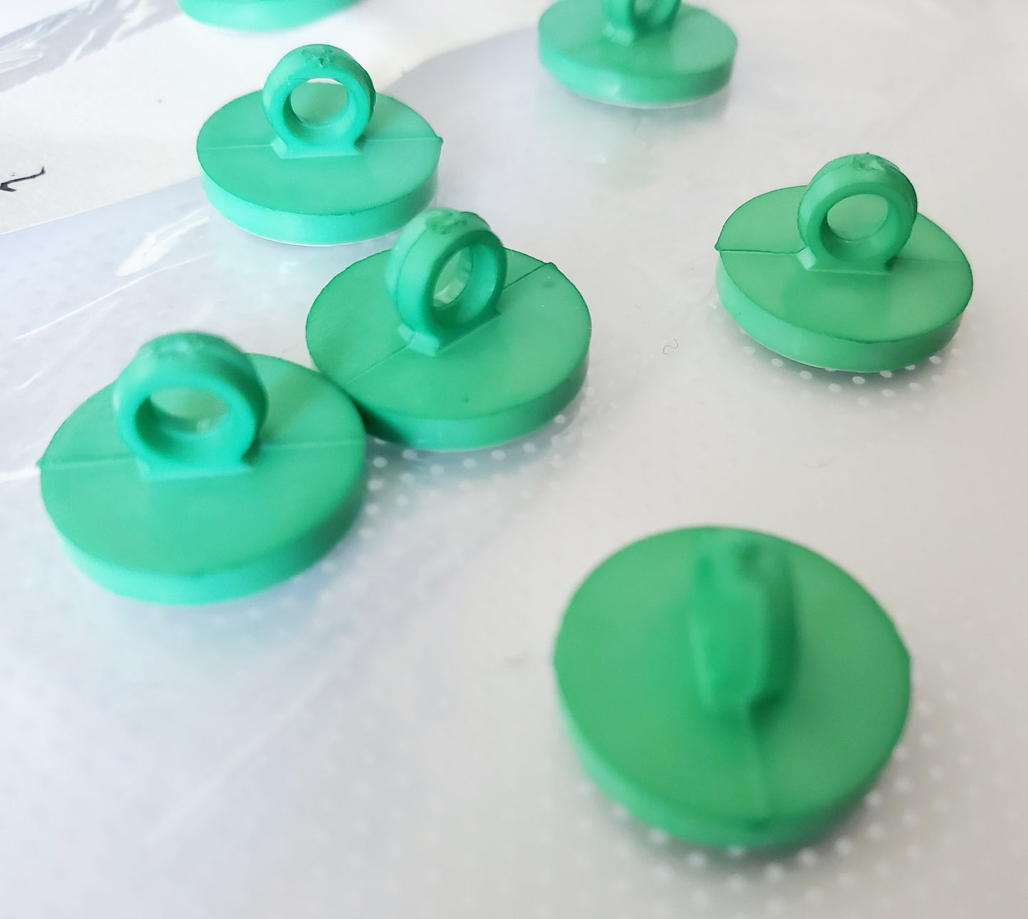 Vintage Green Texturized Shank Buttons with White Trim, Round, Plastic Size 14mm 1.4cm QTY 7