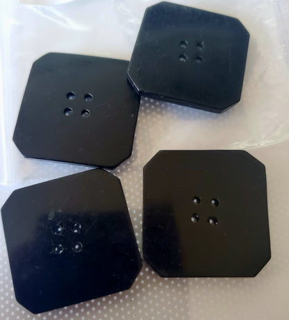 Large Black Square Vintage 4-Holed Buttons, Size 28mm, 2.8cm, Plastic, ?, QTY 4
