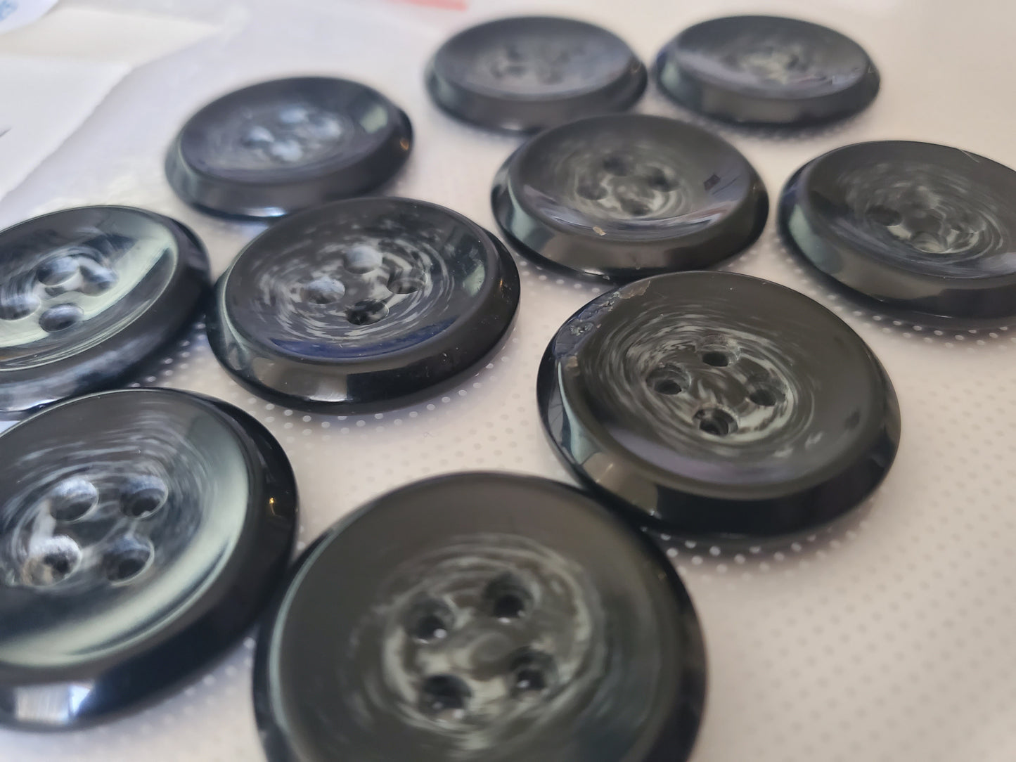Black Round 4-Holed Buttons, Grey Swirls, Size 27mm, 2.7cm, Plastic QTY 10