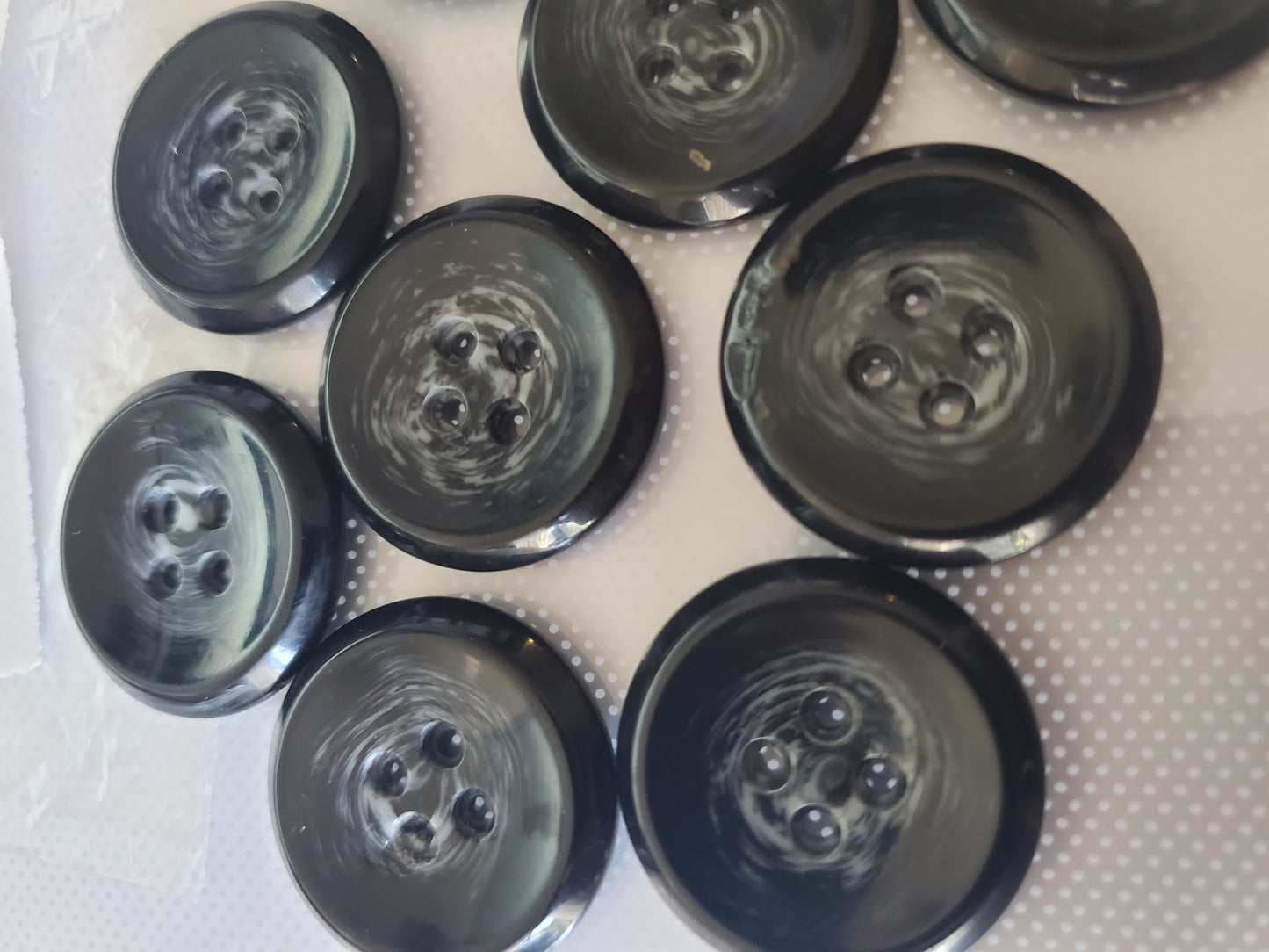 Black Round 4-Holed Buttons, Grey Swirls, Size 27mm, 2.7cm, Plastic QTY 10