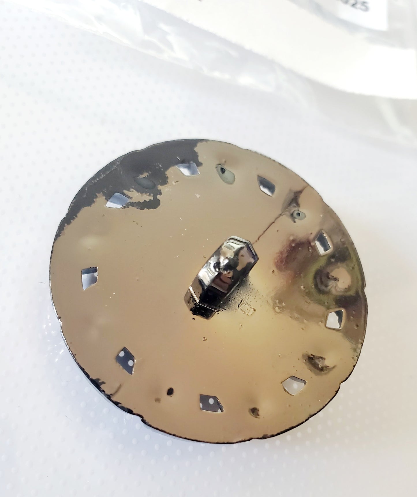 One Large Plastic Decorative Detailed Shank Buttons, Black with Faux Metal Border, Round, Size 38mm 3.8cm QTY 1