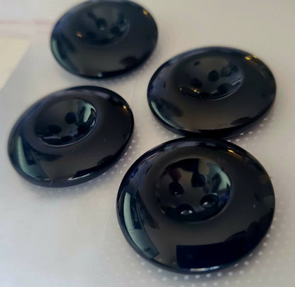 Large Black Raised Round 4-Holed Buttons, Size 27mm, 2.7cm, Plastic QTY 4