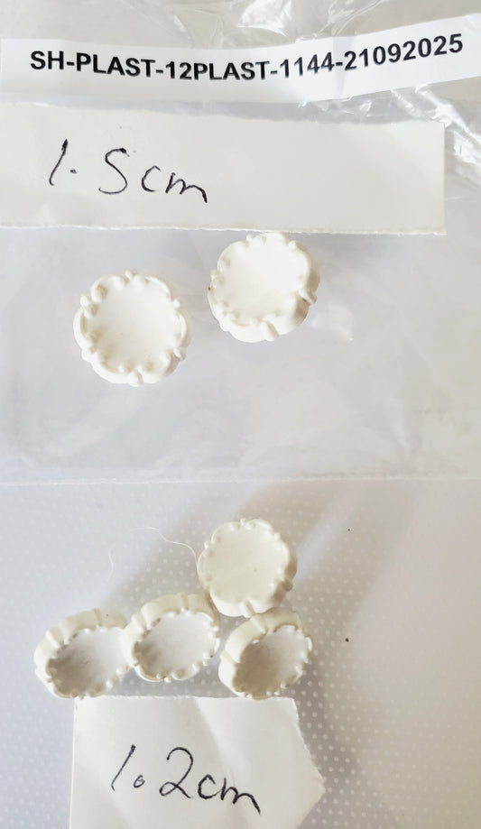 White Romantic Style Shank Buttons, Round, Size 15mm 1.5cm (QTYx2) & 12mm 1.2cm (QTYx3), Plastic