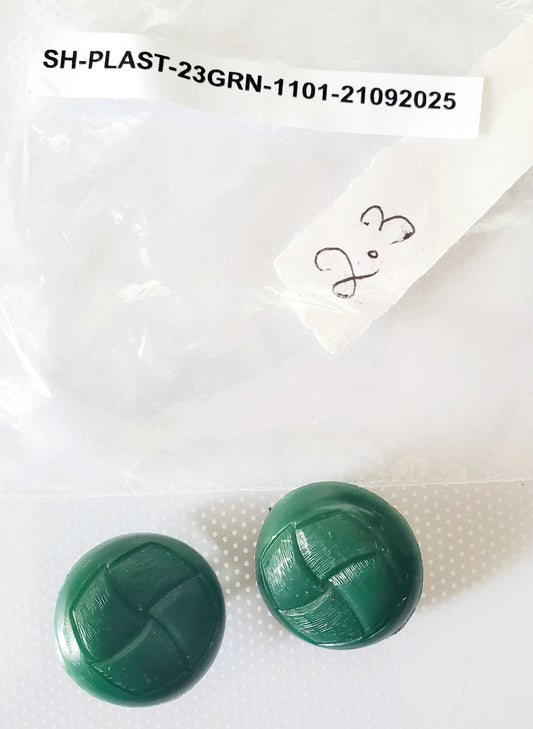 Vintage Domed Green Shank Buttons, Round, Size 23mm, 2.3cm, Plastic QTY 2