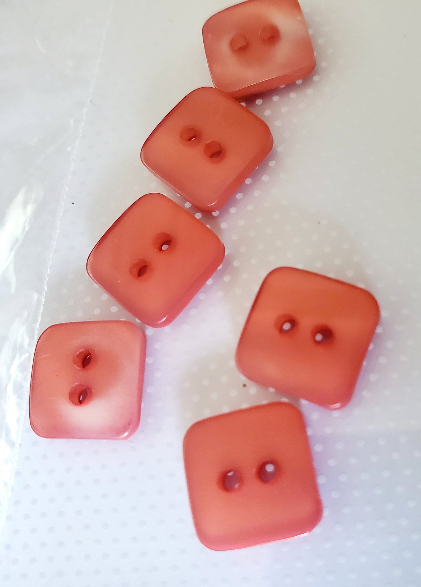 Square Hot Red, 2-Holed Buttons, Size 10mm, 1cm, Plastic, QTY 6
