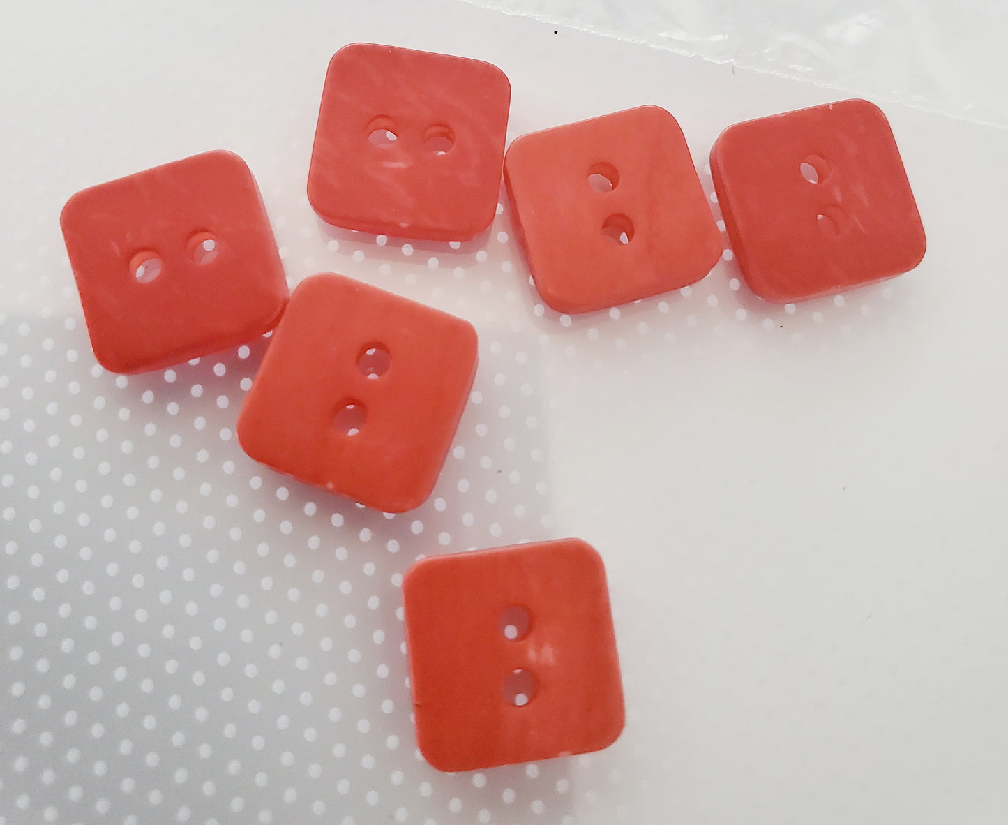 Square Hot Red, 2-Holed Buttons, Size 10mm, 1cm, Plastic, QTY 6