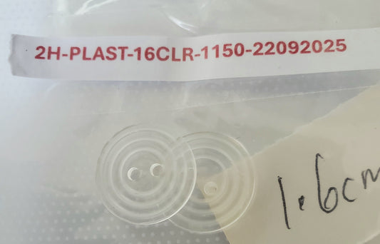 Clear Round 2-Holed Sewing Buttons, Size 16mm, 1.6cm, Plastic QTY 2