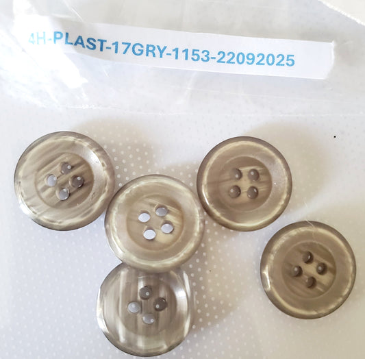 Light Brown 4-Holed Buttons with a Slight Pearlescent Style, Round, Size 17mm, 1.7cm, Plastic QTY 5