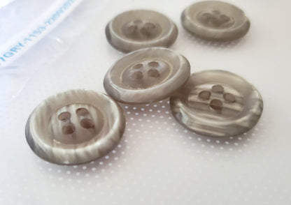 Light Brown 4-Holed Buttons with a Slight Pearlescent Style, Round, Size 17mm, 1.7cm, Plastic QTY 5