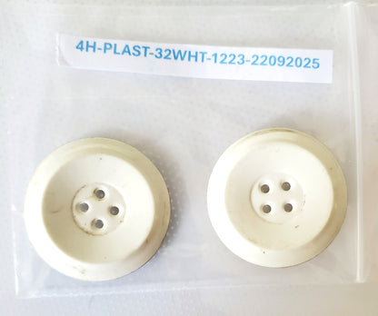 Large White Vintage 4-Holed Buttons, Round, Size 32mm 3.2cm, Vintage Plastic, QTY 2